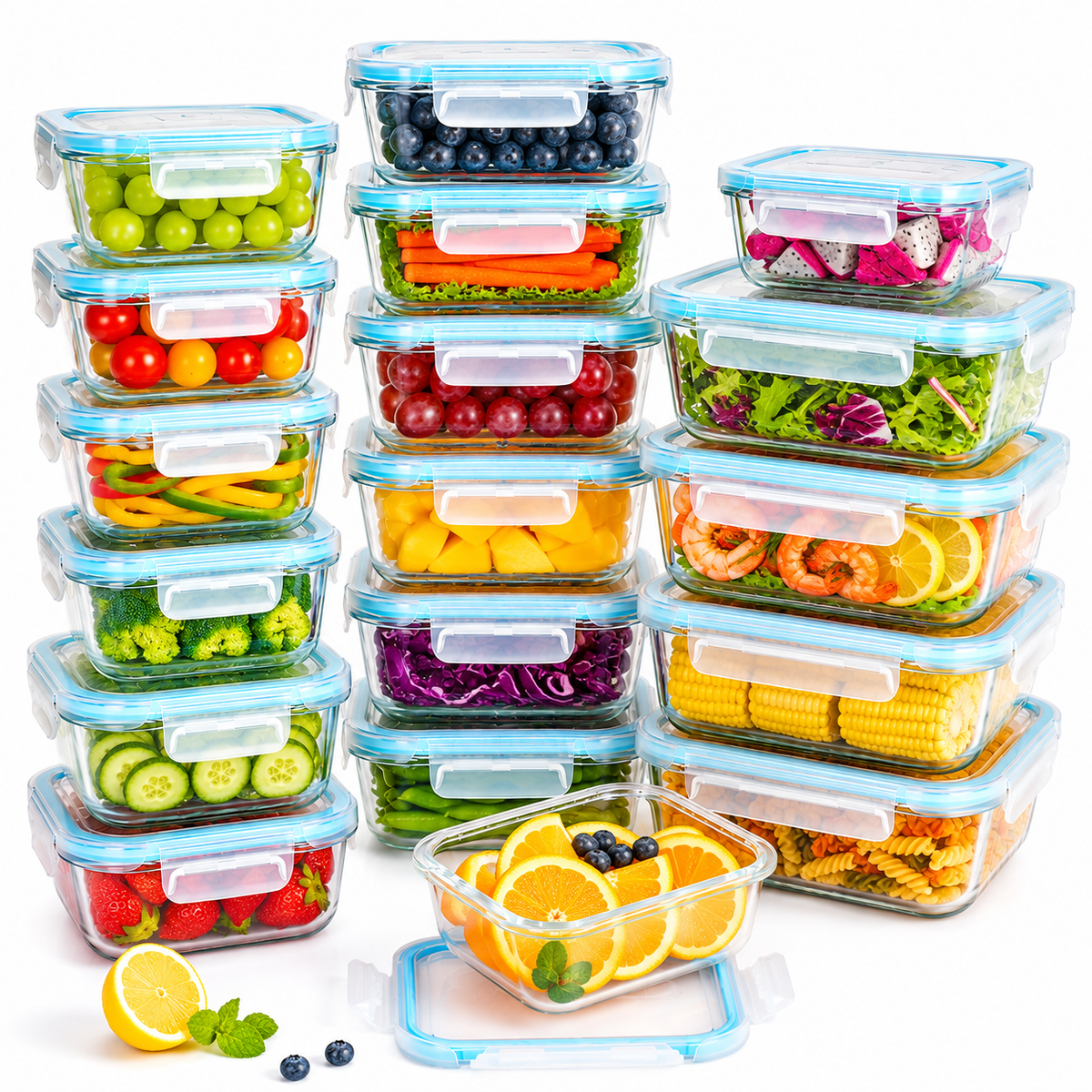 Anshine Glass Food Storage Containers – 18 Pack, Airtight & Leak-Proof