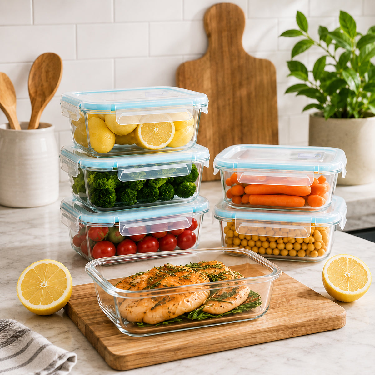 Anshine Glass Food Storage Containers – 10 Pack, Airtight & Leak-Proof