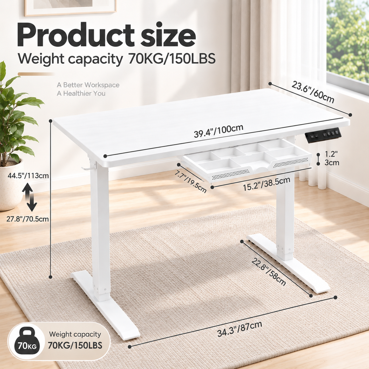 Anshine Electric Standing Desk 100 × 60cm – Height Adjustable Sit Stand Desk