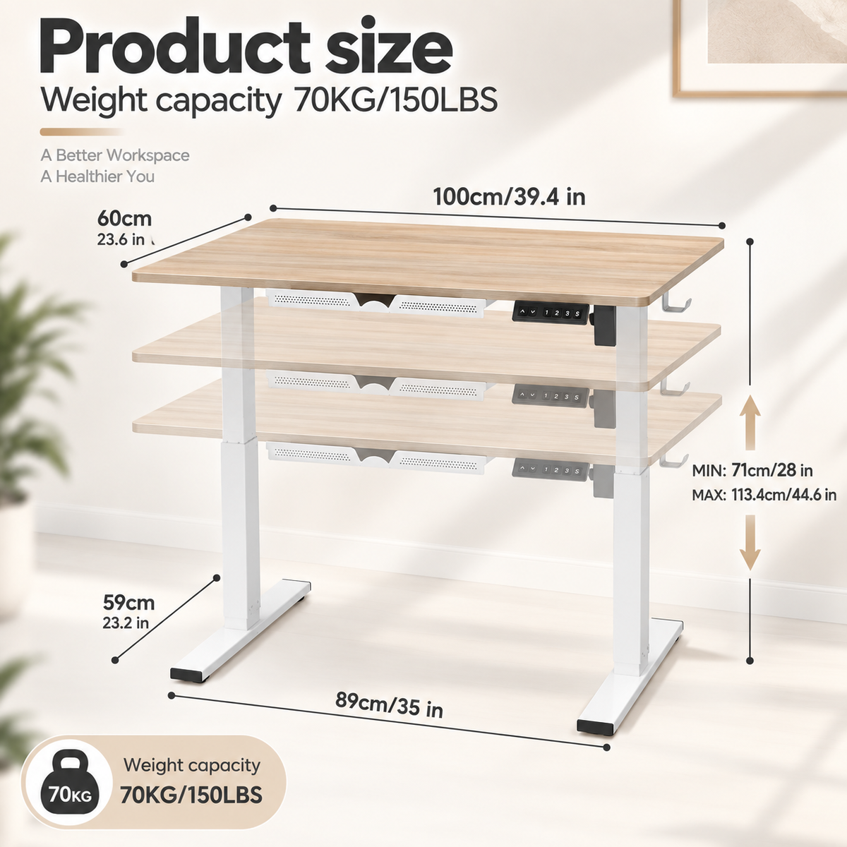 Anshine Electric Standing Desk 100 x 60cm – Height Adjustable Sit Stand Desk