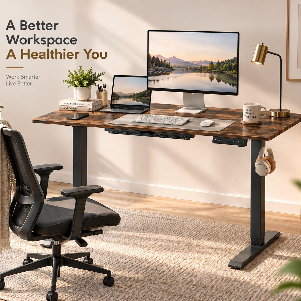 Anshine Electric Standing Desk 120 x 60cm – Height Adjustable Sit Stand Desk