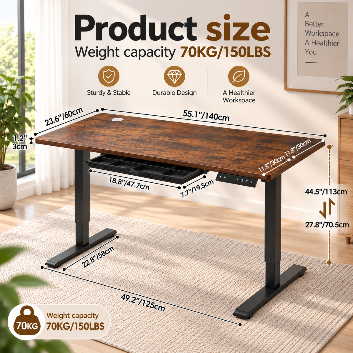 Anshine Electric Standing Desk 140 x 60cm – Height Adjustable Sit Stand Desk
