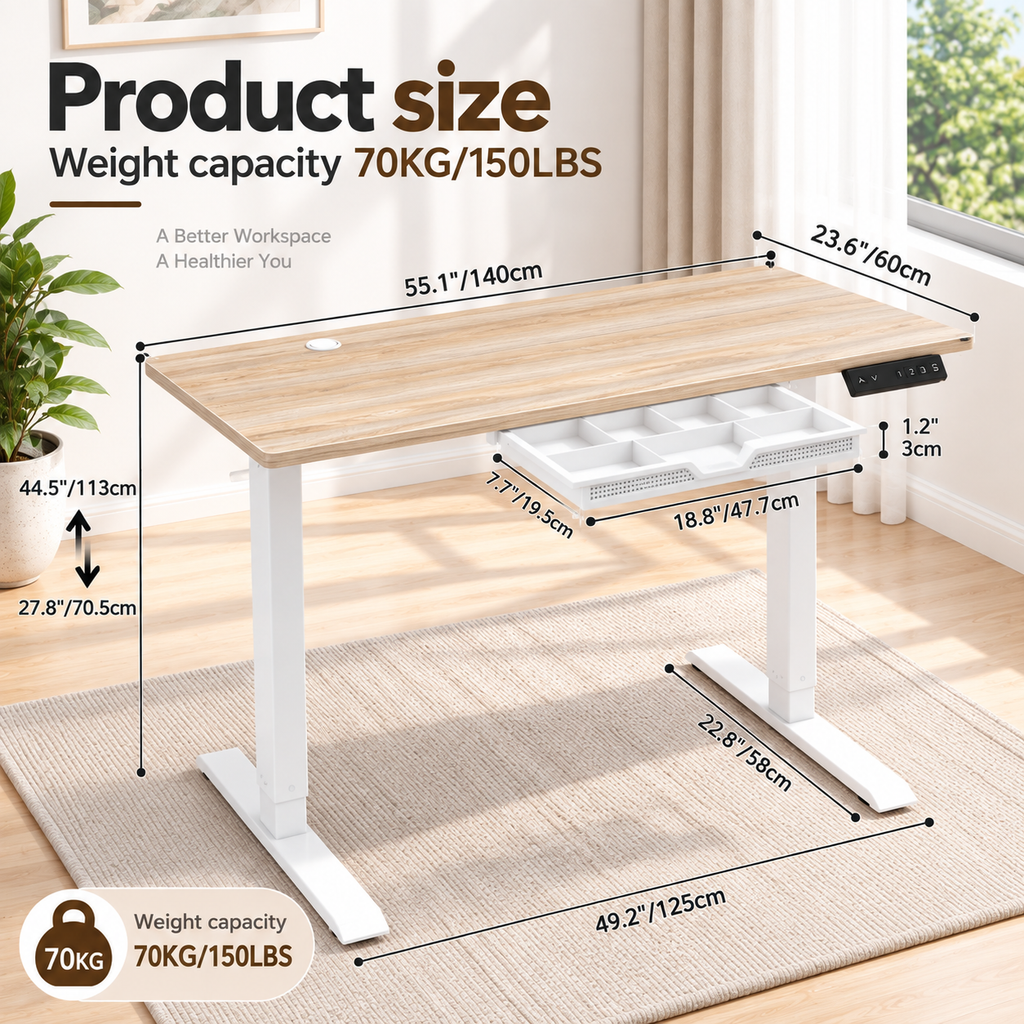 Anshine Electric Standing Desk 140 x 60cm – Height Adjustable Sit Stand Desk