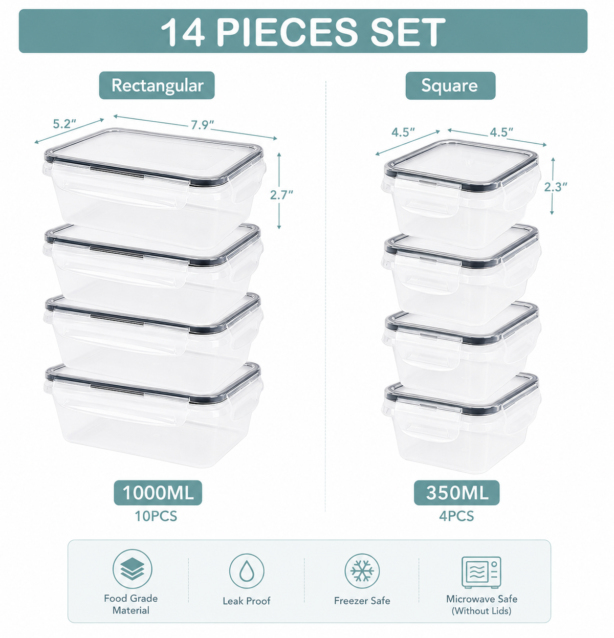 Anshine Airtight Food Storage Containers – BPA Free, 4-Side Lock, Stackable Pantry Organization