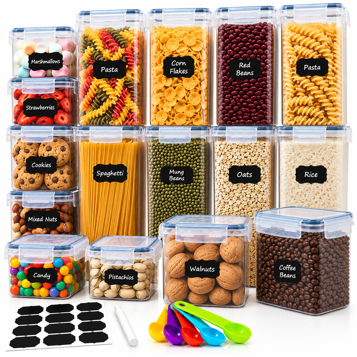 Airtight Cereal Storage Containers 16 Piece Set – Food Pantry Organiser
