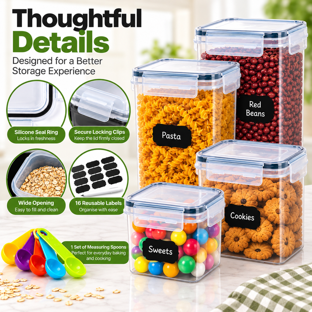 Airtight Cereal Storage Containers 16 Piece Set – Food Pantry Organiser