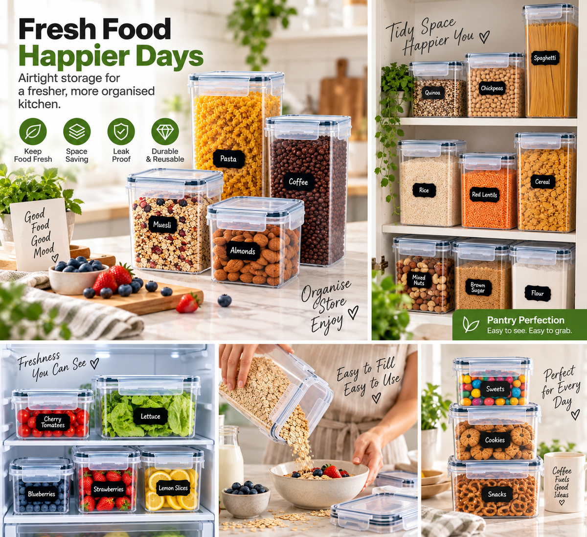 Airtight Cereal Storage Containers 16 Piece Set – Food Pantry Organiser