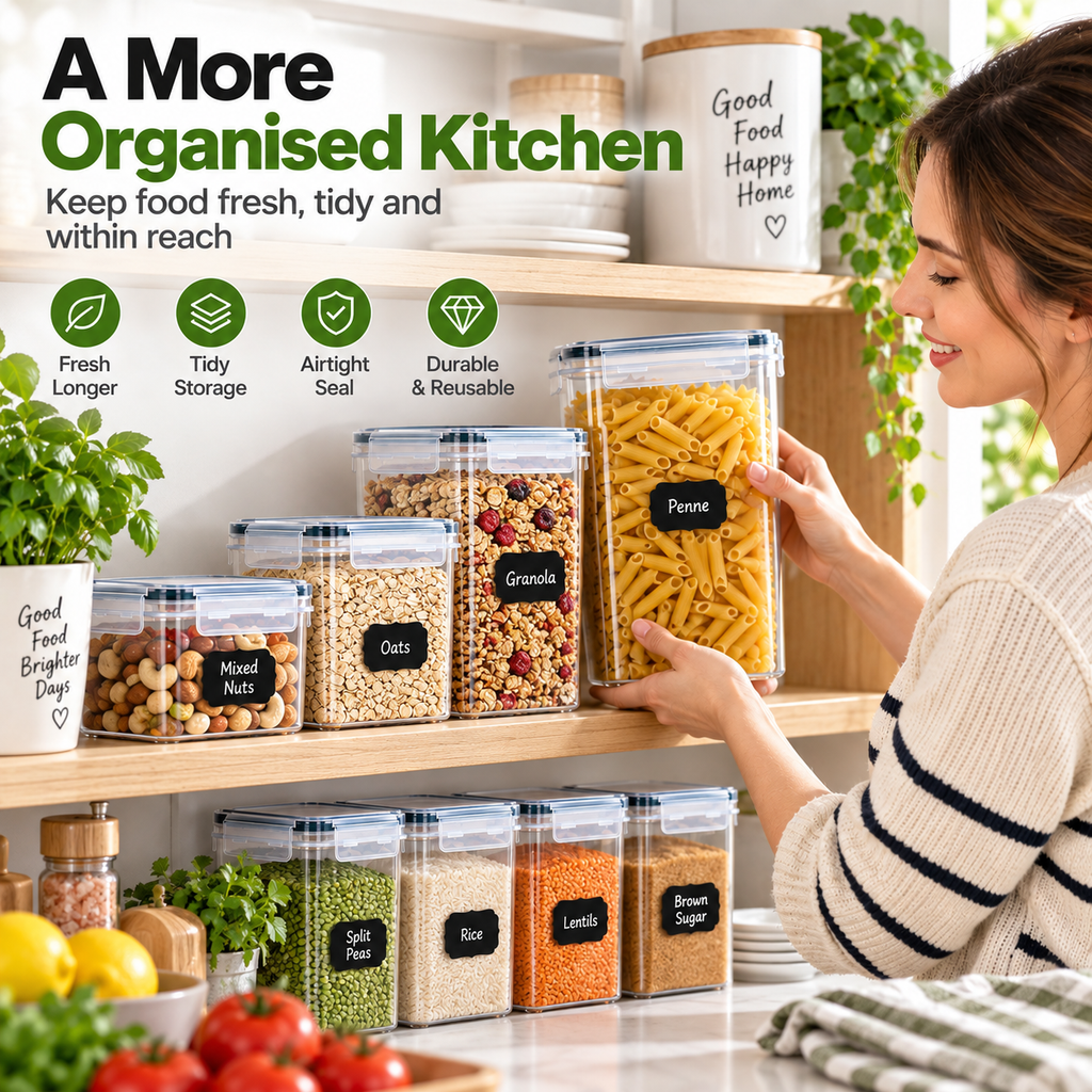 Airtight Cereal Storage Containers 16 Piece Set – Food Pantry Organiser