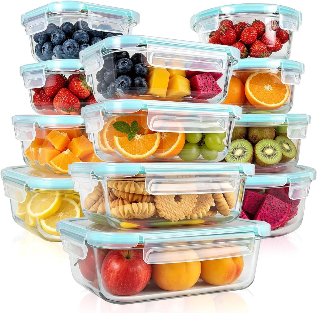 Anshine Glass Food Storage Containers – 12 Pack, Airtight & Leak-Proof