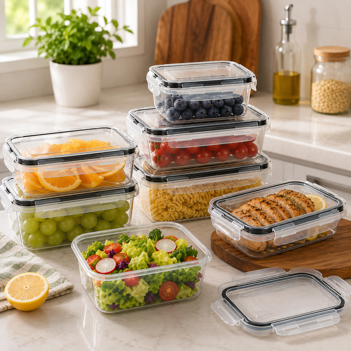 Anshine Airtight Food Storage Containers – BPA Free, 4-Side Lock, Stackable Pantry Organization