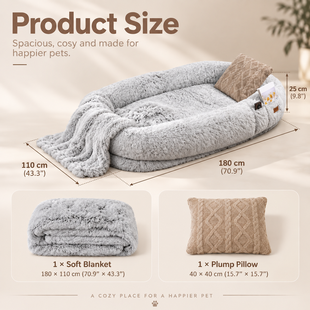 Anshine Oversized Human & Pet Bed 180 × 110cm – Extra Large Plush Dog Bed