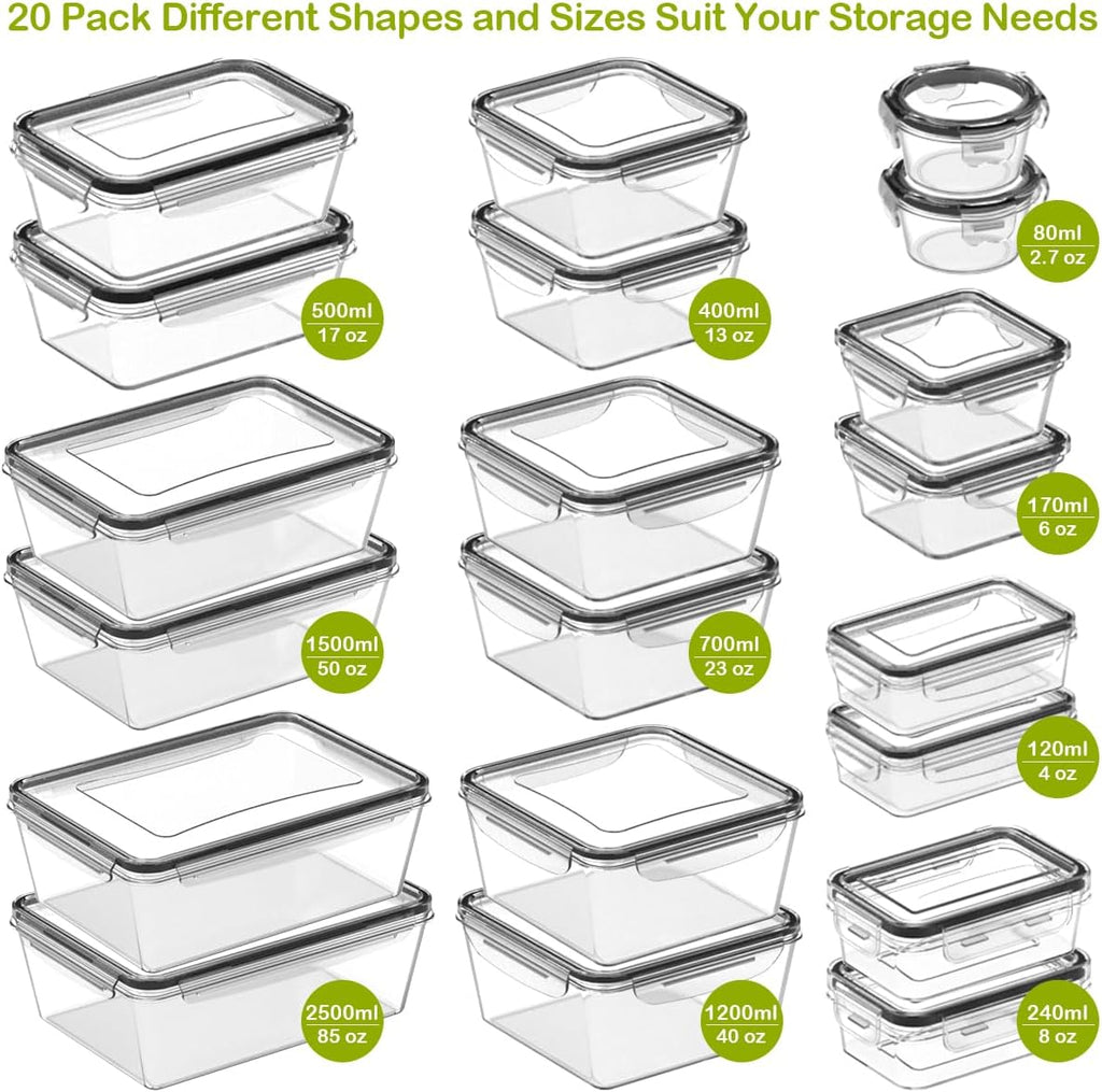 Anshine 20 Piece Airtight Food Storage Containers – BPA Free, 4-Side Lock, Stackable Pantry Organization