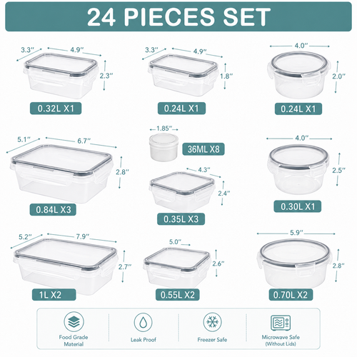 Anshine 24 Piece Airtight Food Storage Containers – BPA-Free, 4-Side Lock, Stackable Pantry Organization