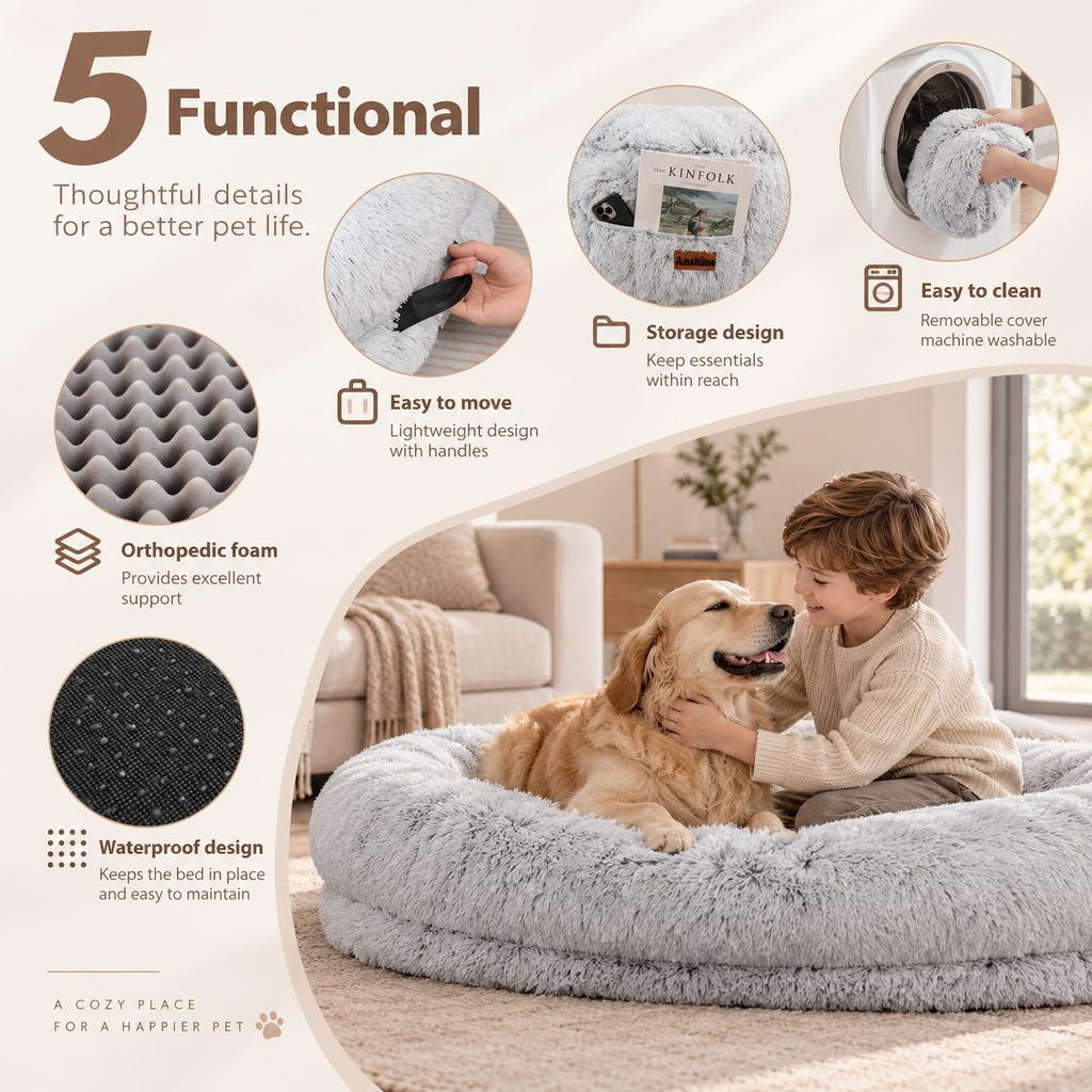 Anshine Oversized Human & Pet Bed 180 × 110cm – Extra Large Plush Dog Bed