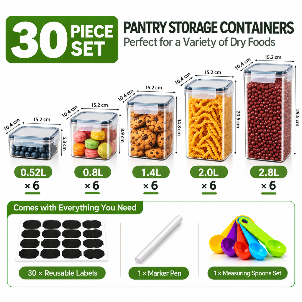 Anshine Airtight Food Storage Containers 30 Piece Set – Pantry Organiser