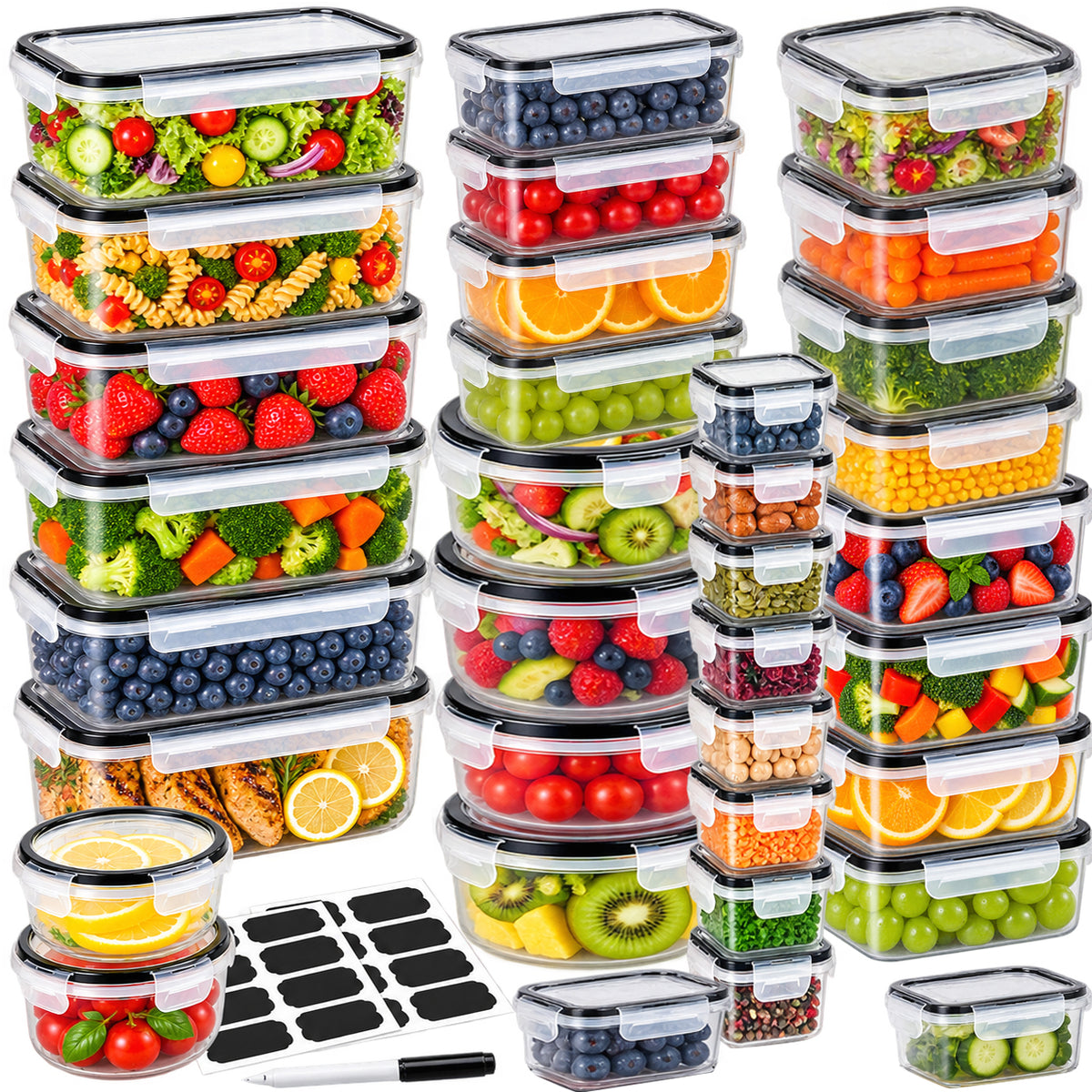 Anshine 34 Piece Airtight Food Storage Containers – BPA-Free, 4-Side Lock, Stackable Pantry Organization