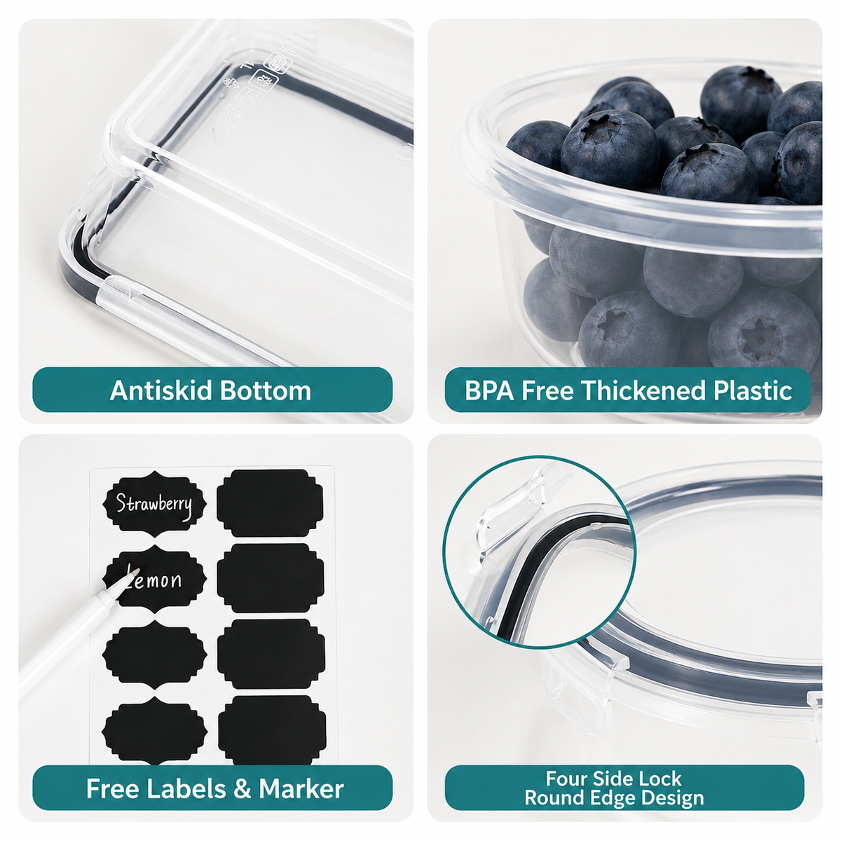 Anshine 34 Piece Airtight Food Storage Containers – BPA-Free, 4-Side Lock, Stackable Pantry Organization