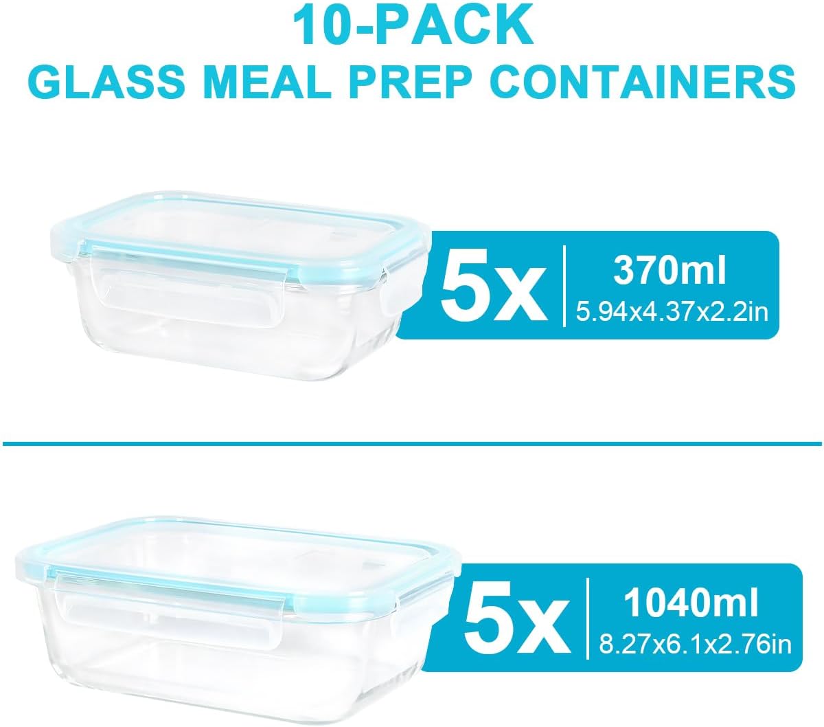 Anshine Glass Food Storage Containers – 10 Pack, Airtight & Leak-Proof
