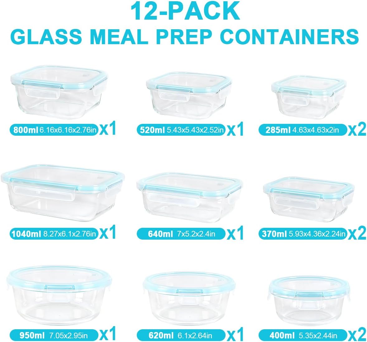 Anshine Glass Food Storage Containers – 12 Pack, Airtight & Leak-Proof