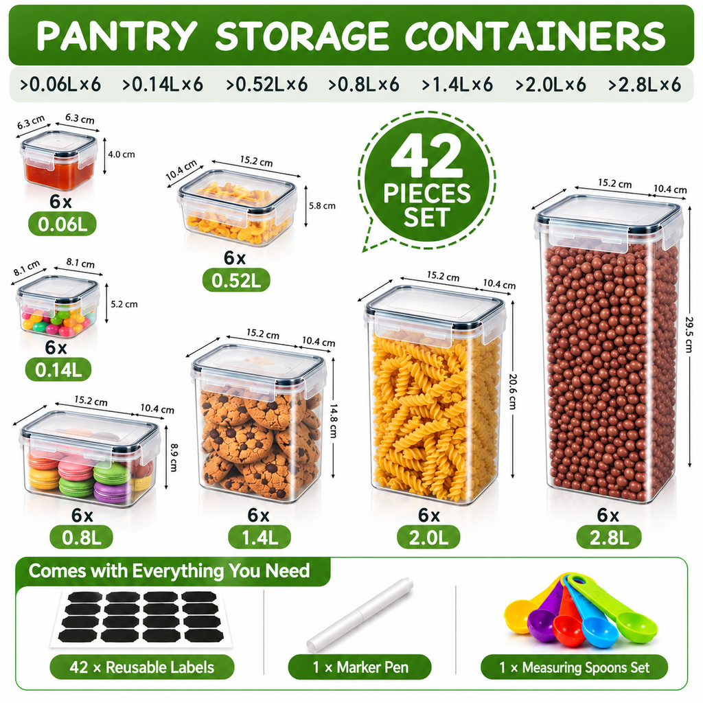 Anshine Airtight Food Storage Containers 42 Piece Set – Pantry Organiser