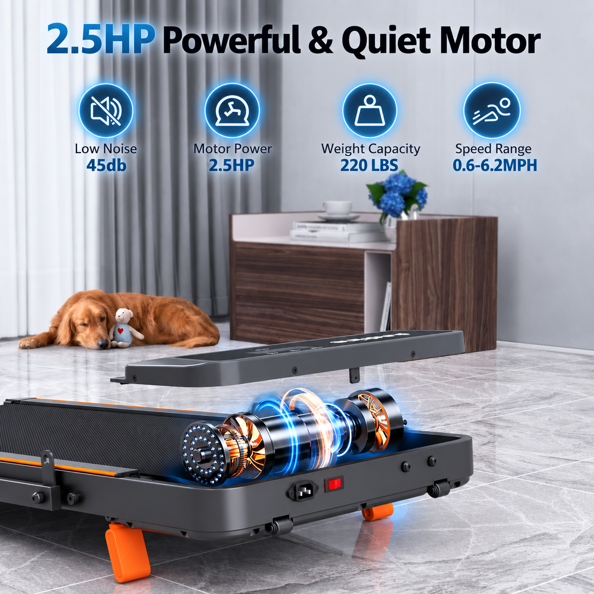 Anshine Folding Treadmill with Incline – 2.5HP Walking Pad & Running Machine