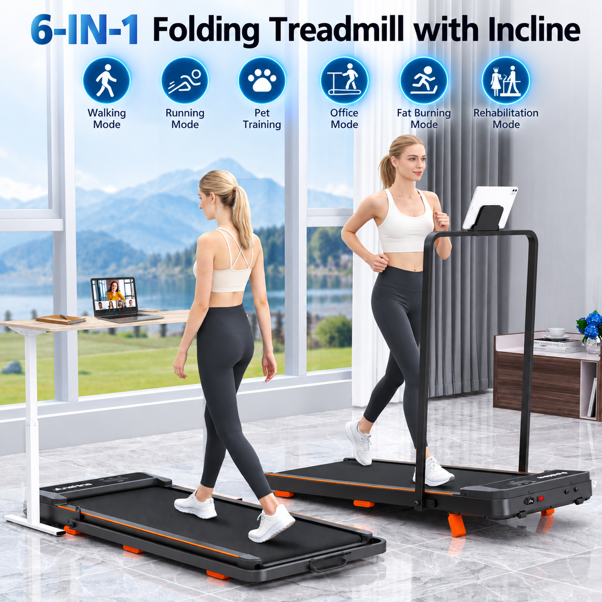 Anshine Folding Treadmill with Incline – 2.5HP Walking Pad & Running Machine