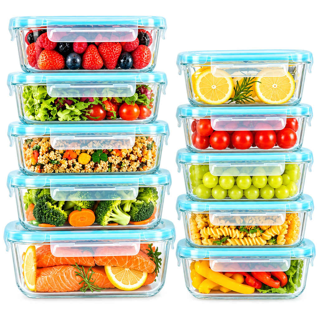 Anshine Glass Food Storage Containers – 10 Pack, Airtight & Leak-Proof